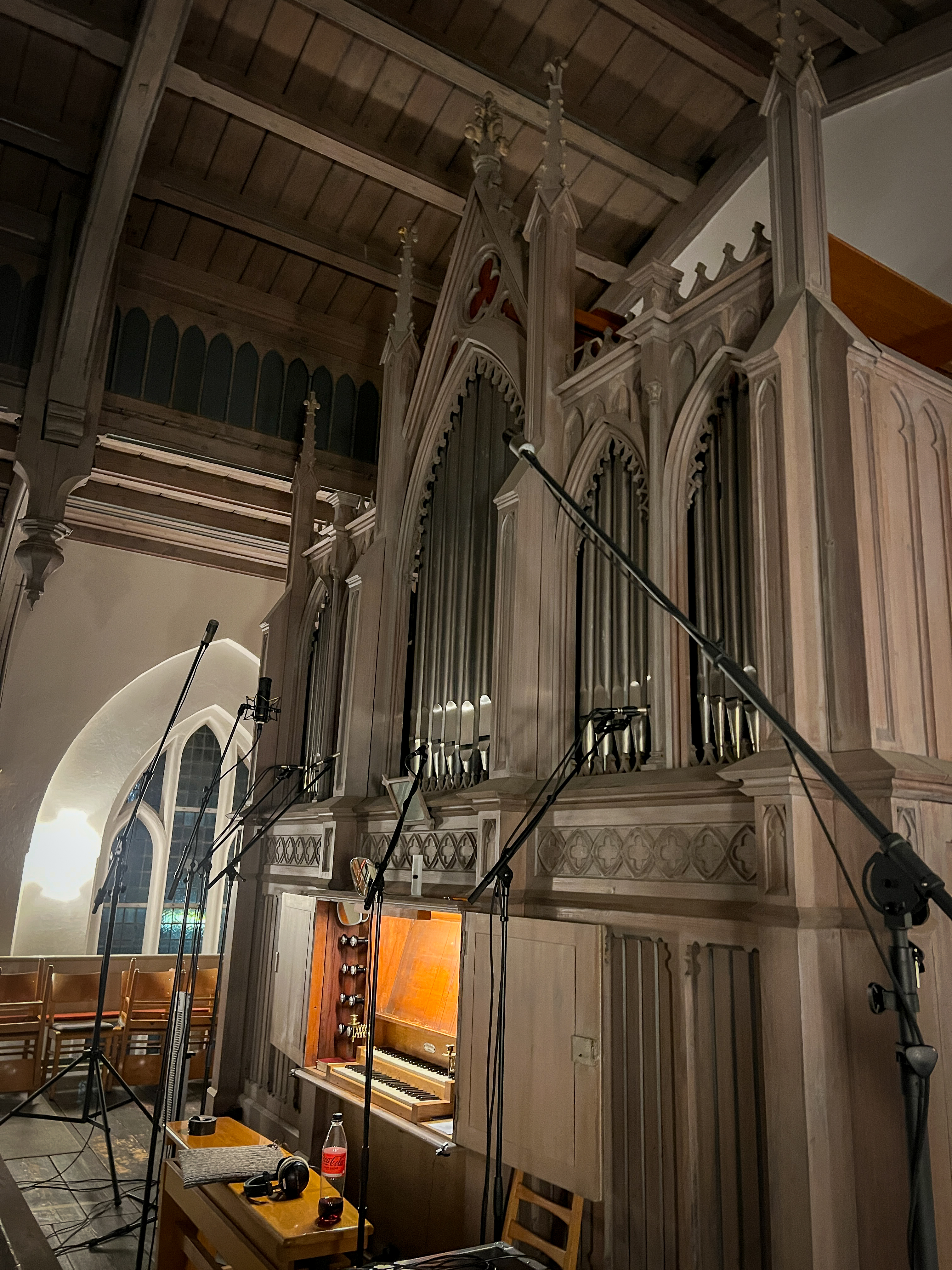 Organ console during recording session