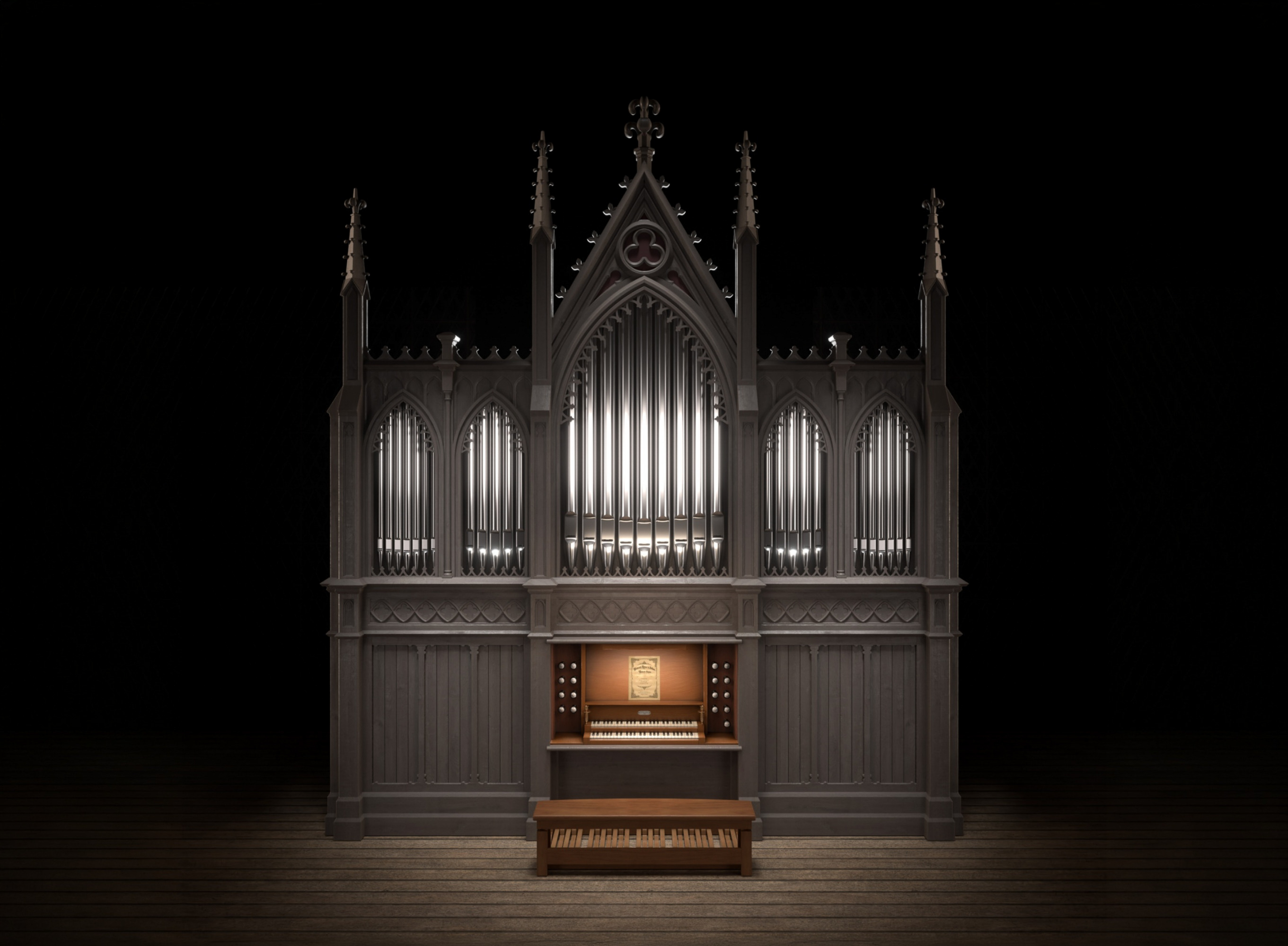 The Röver organ, lit in the dark