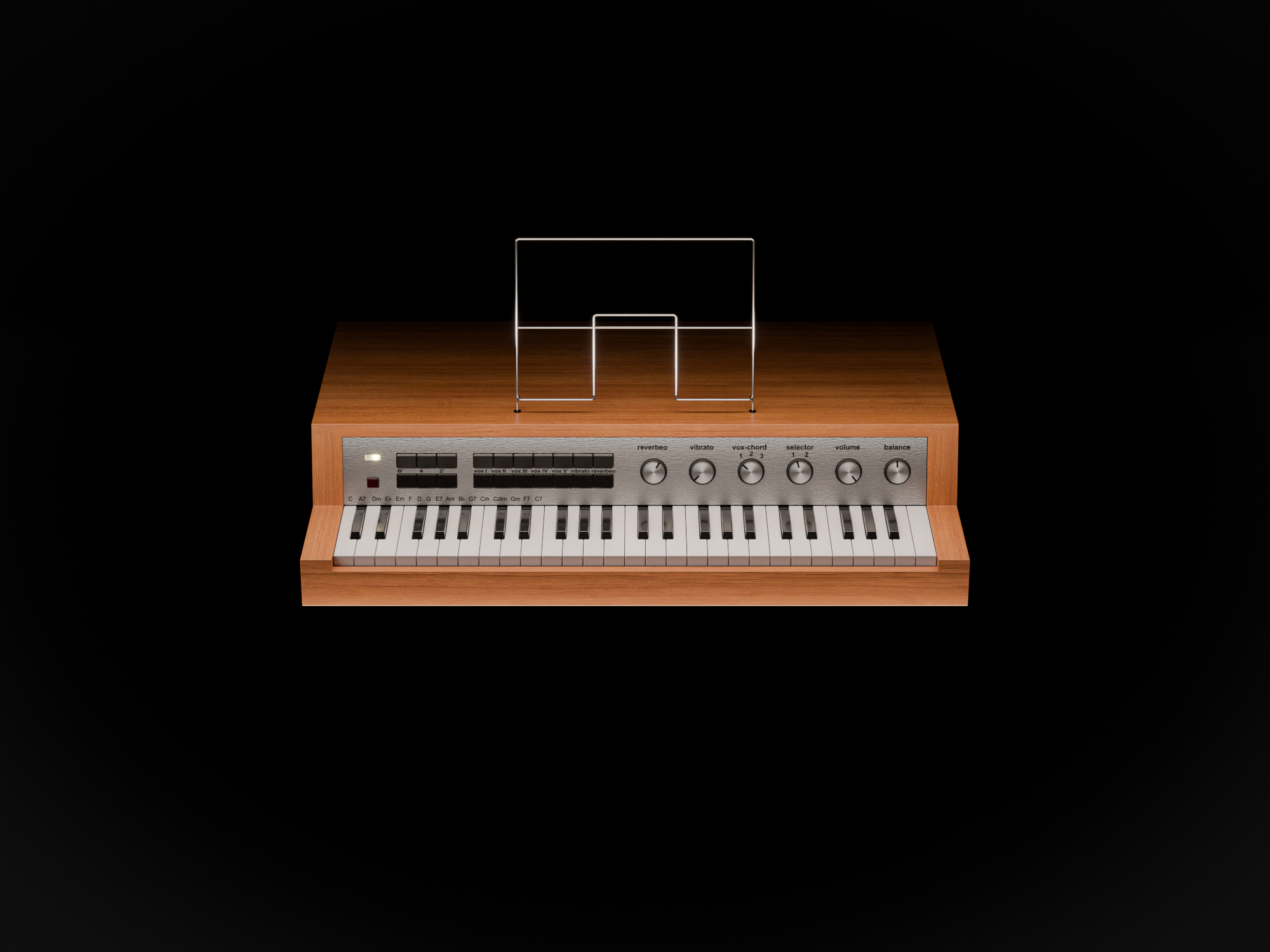 The transistor organ, lit in the dark